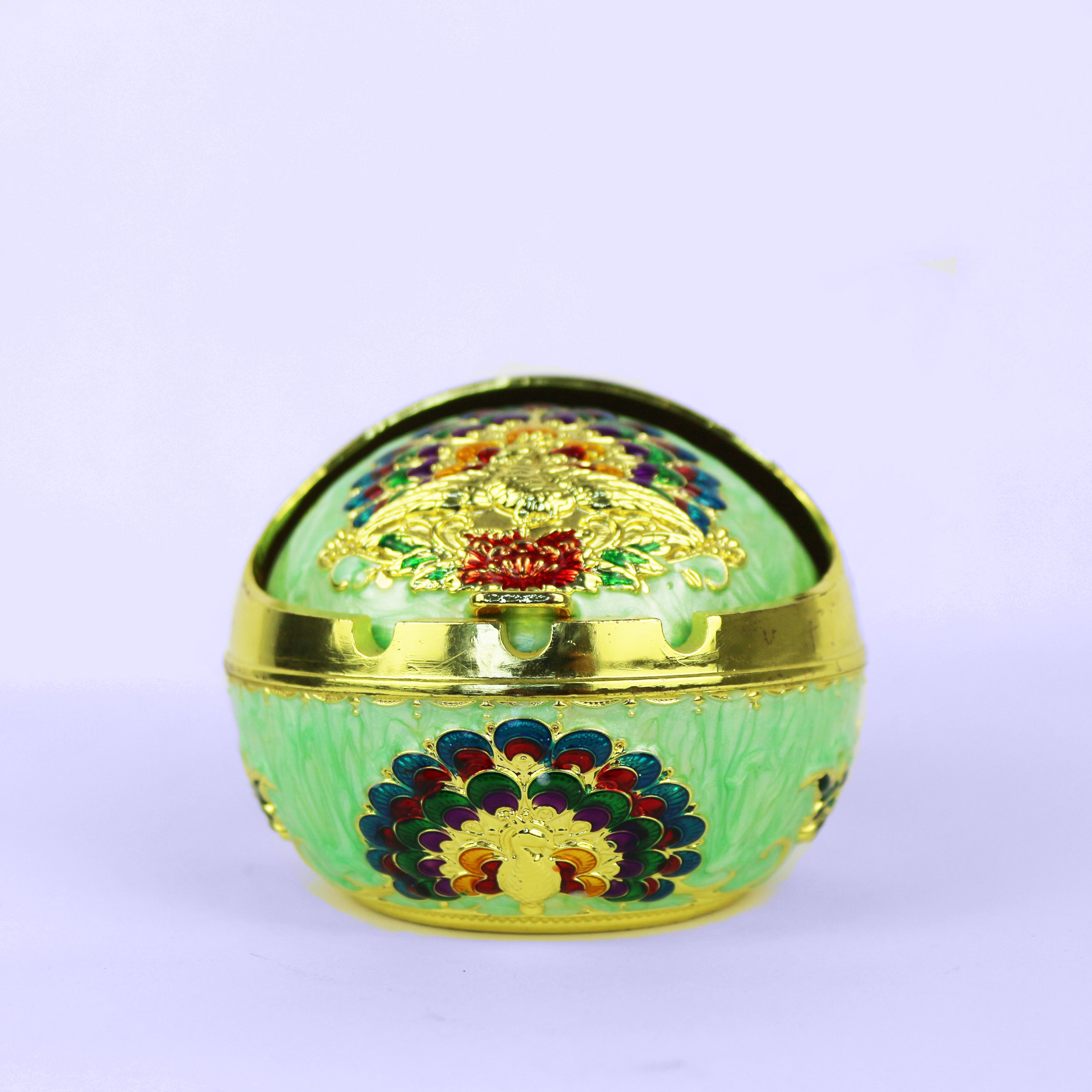 Gold and green vintage peacock ashtray