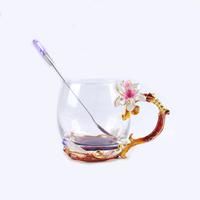 Lily flower pattern fashion glass cup